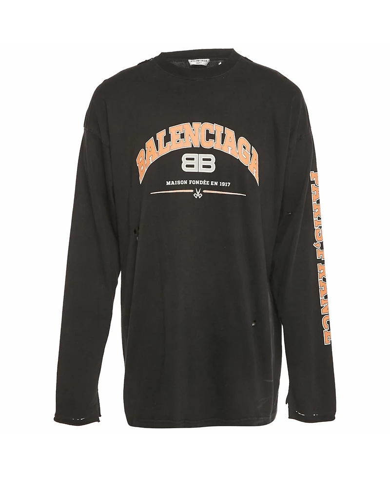 Pre-Owned Balenciaga Men's Logo Print Distressed Cotton Oversized T-Shirt