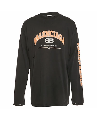 Pre-Owned Balenciaga Men's Logo Print Distressed Cotton Oversized T-Shirt