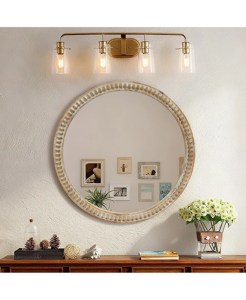 Laoties Modern Round Decorative Wall Mirror with Beaded Frame for Bathroom, Living Room, Entryway