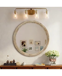 Laoties Modern Round Decorative Wall Mirror with Beaded Frame for Bathroom, Living Room, Entryway