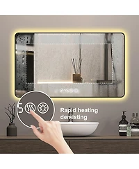 Laoties Modern Led Bathroom Vanity Mirror with Rounded Corners, Wall Mounted Lighted Anti-Fog Function