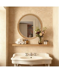 Laoties Round Bathroom Vanity Mirror with Natural Wood Frame for Bedroom, Entryway and Living Room