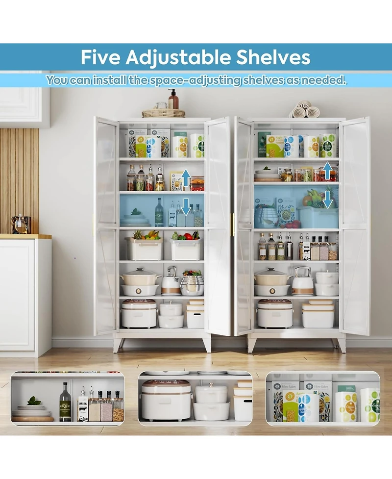 Boyel Living 75" Metal Pantry Cabinet with Doors and Shelves, Tall Kitchen Storage Organizer with Adjustable Shelves