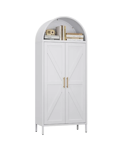 Boyel Living Metal Arched Storage Cabinet with Doors, Farmhouse Cupboard and Pantry with Adjustable Shelves