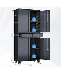 Boyel Living Metal Garage Storage Cabinet with Wheels and Lock, Rolling Tool Organizer with Drawers and Pegboard