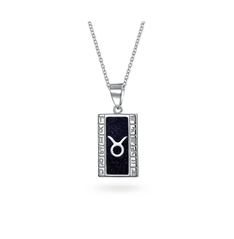 Bling Jewelry Taurus Zodiac Dog Tag Style Pendant Necklace Goldstone .925 Sterling Silver