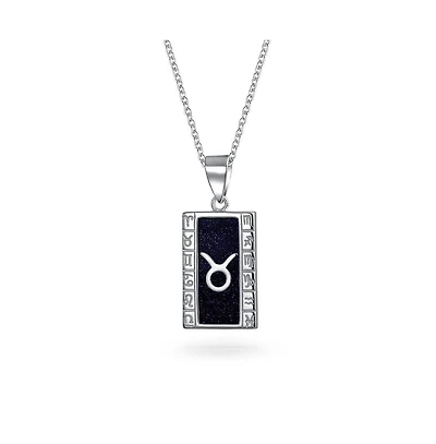 Bling Jewelry Taurus Zodiac Dog Tag Style Pendant Necklace Goldstone .925 Sterling Silver