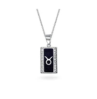 Bling Jewelry Taurus Zodiac Dog Tag Style Pendant Necklace Goldstone .925 Sterling Silver