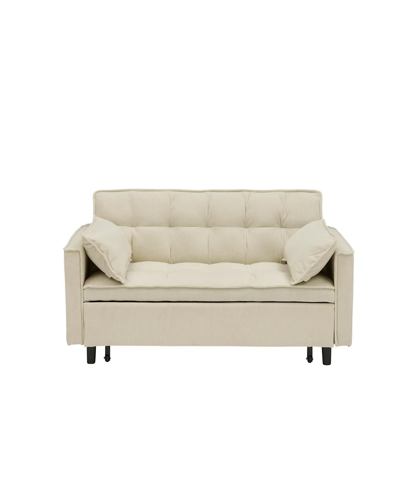 Rainsken 3 1 Convertible Sleeper Sofa Bed, with Toss Pillows, Pockets, Corduroy Loveseat Pull-Out Couch, for Small Apartment, Living Room, Office