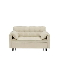 Rainsken 3 1 Convertible Sleeper Sofa Bed, with Toss Pillows, Pockets, Corduroy Loveseat Pull-Out Couch, for Small Apartment, Living Room, Office