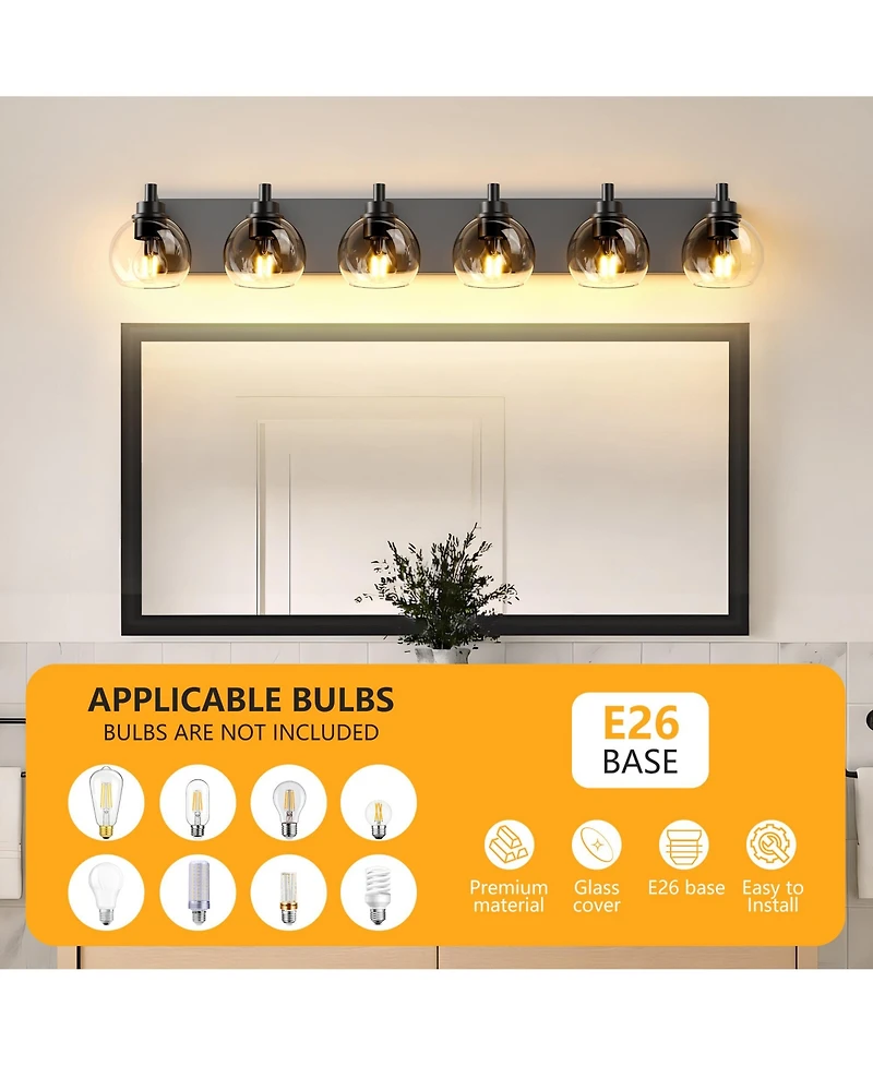 Midola Farmhouse Bathroom Vanity Light Fixtures, 6-Light Over Mirror, Rustic Sconces Wall Lighting with Glass Shade for Living Room, Bedroom, Hallway