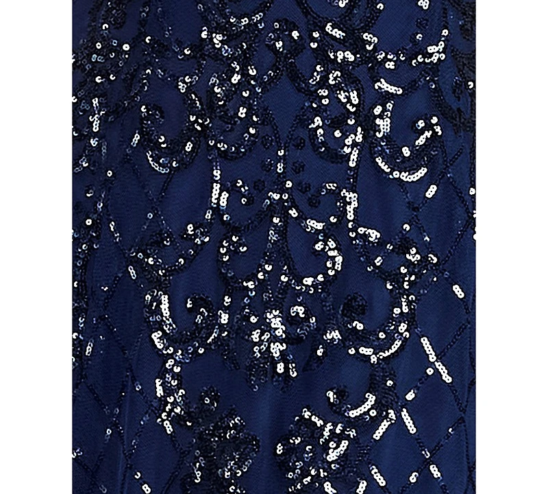 B Darlin Juniors' Sweetheart Neck Chiffon Back Tie Pattern Sequin Dress