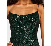 B Darlin Juniors' Pattern Sequin Spaghetti Straps Mini Dress