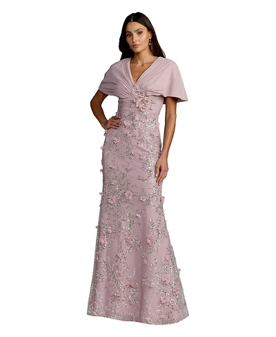 Mac Duggal Women's Chiffon Faux Wrap Beaded Column Gown