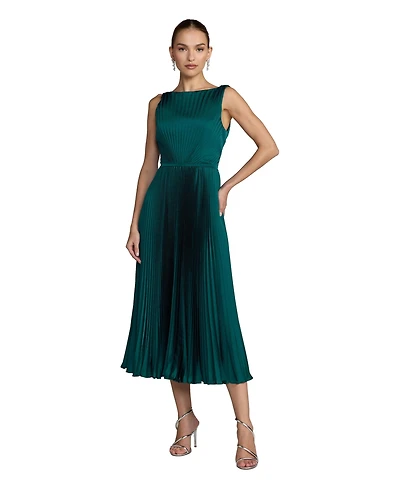 Mac Duggal Women's Petite Pleated High Neck Sleeveless Midi Dress