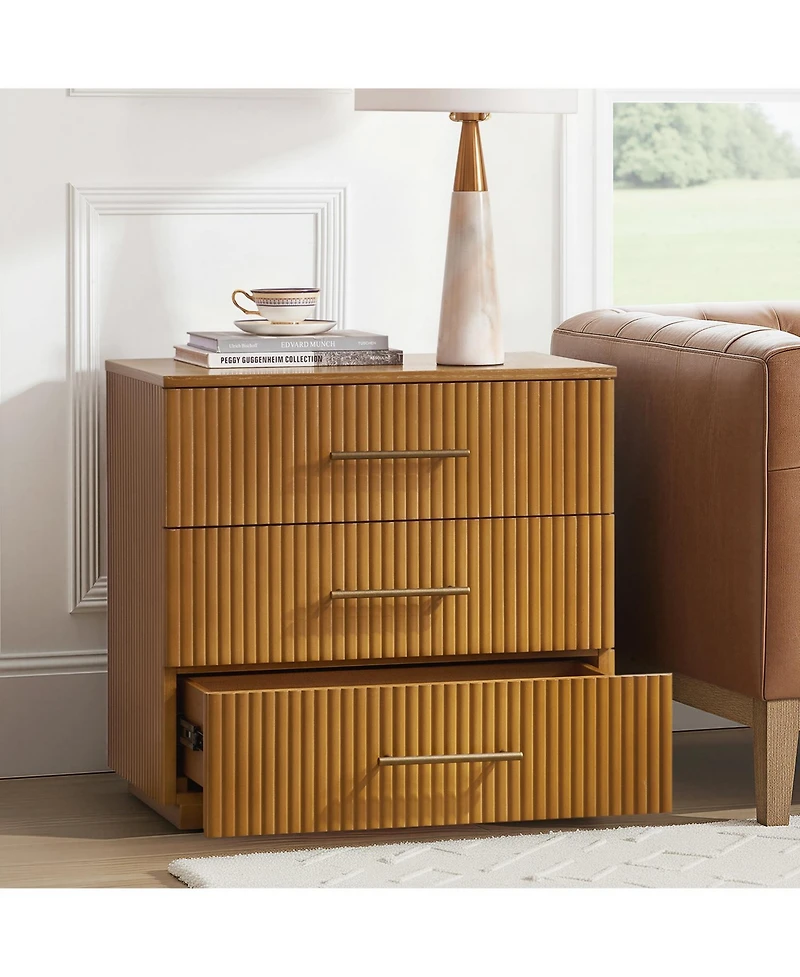 Hulala Home Isla 26''W Modern 3-Drawer Fluted End Table with Charging Station