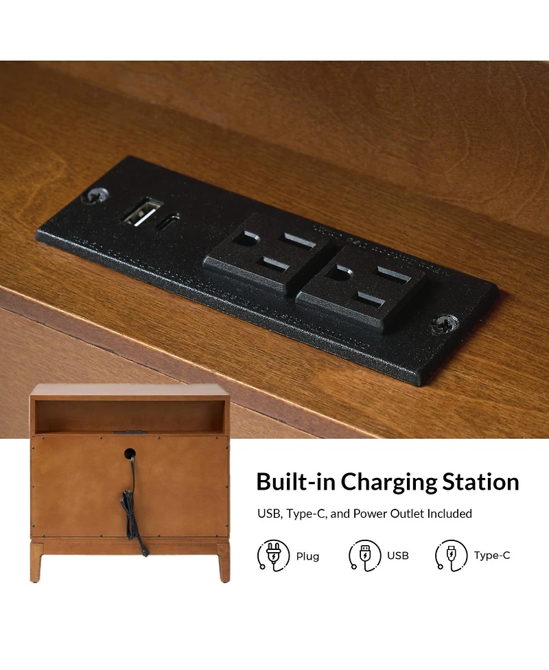 Hulala Home William Mid-Century Modern 28"W 3-Drawer Fluted End Table with Charging Station