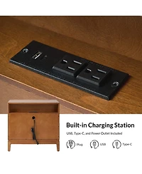 Hulala Home William Mid-Century Modern 28"W 3-Drawer Fluted End Table with Charging Station