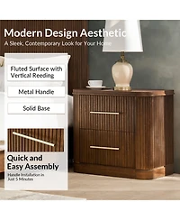 Hulala Home Bertram Modern 26''W 2-Drawer Fluted End Table with Built-in Power Strip