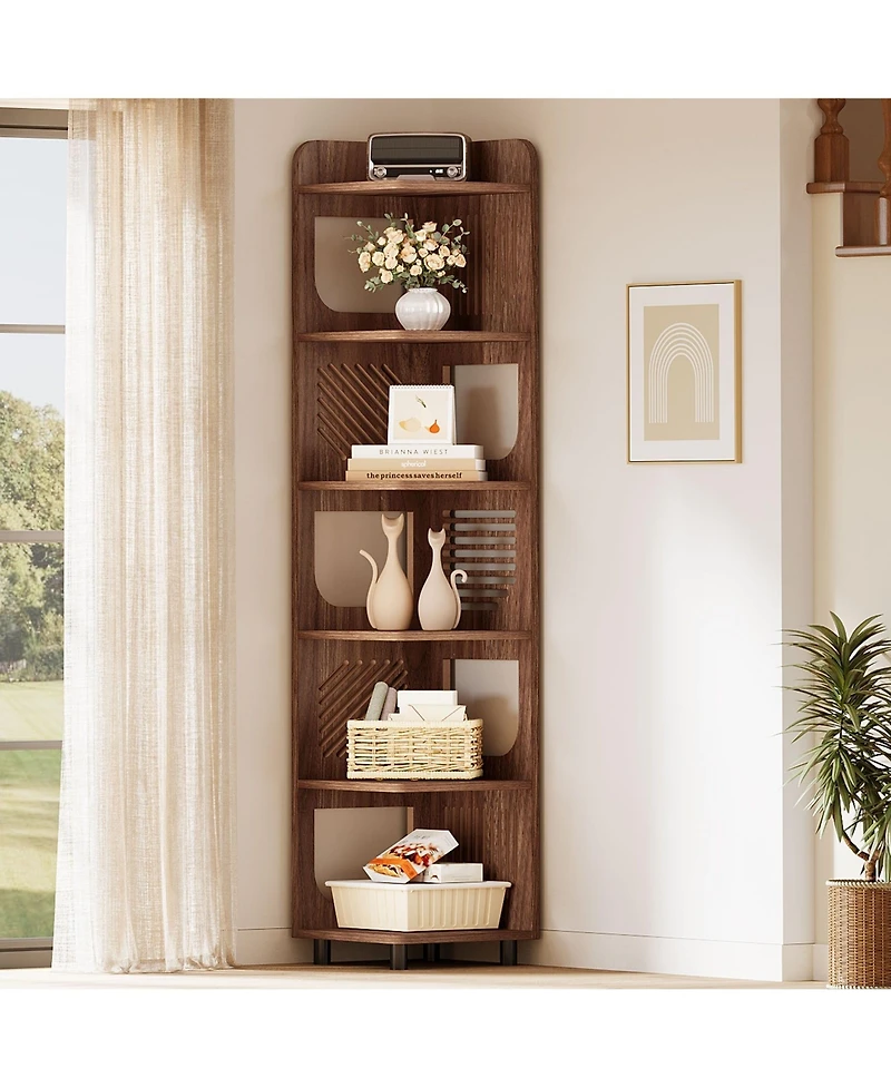 Slickblue 71 Inch Narrow Corner Bookshelf with Display and Storage Rack