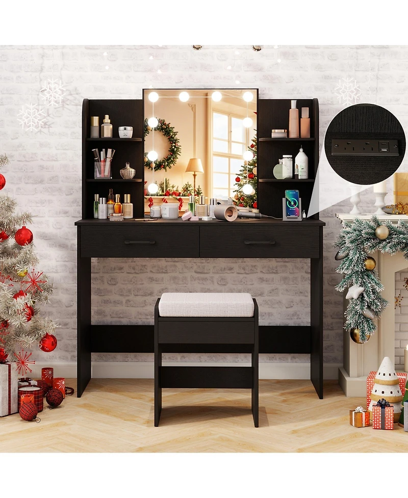 Slickblue Makeup Vanity Table with Led Mirror and Charging Station