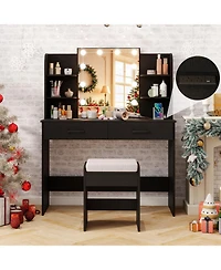 Slickblue Makeup Vanity Table with Led Mirror and Charging Station