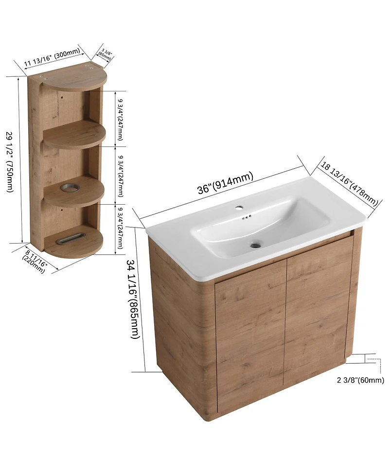Sillysis Modern Bathroom Vanity Set with Storage Shelf, Freestanding Plywood Cabinet, Ceramic Sink