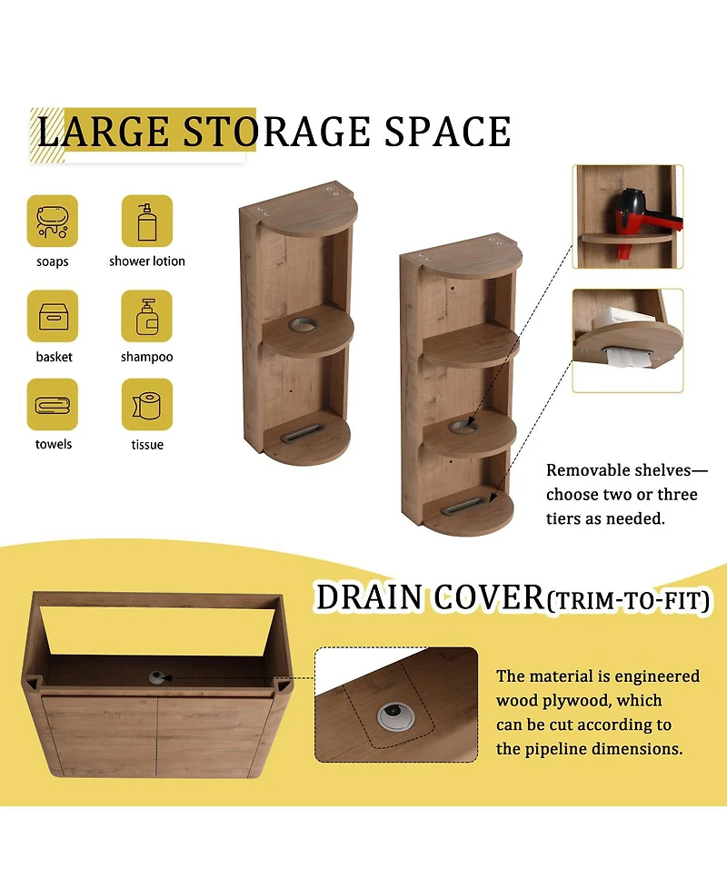 Sillysis Modern Bathroom Vanity Set with Storage Shelf, Freestanding Plywood Cabinet, Ceramic Sink, Soft Close Doors