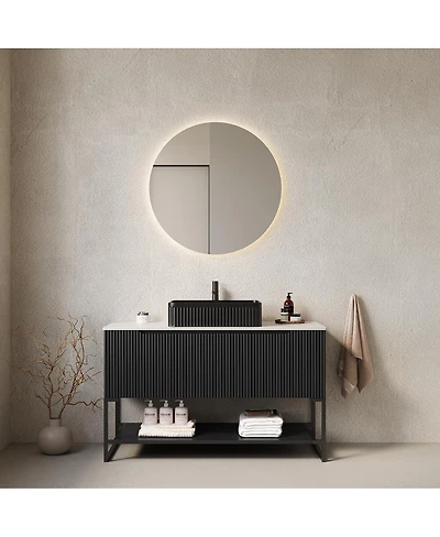 Sillysis 48 Inch Modern Bathroom Vanity with Ceramic Vessel Sink, Sintered Stone Countertop, Soft Close Doors