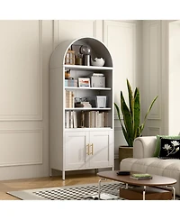 Boyel Living Arched Bookcase Cabinet with Glass Doors, Modern Farmhouse Display Shelf and Open Storage Hutch