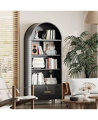 Boyel Living 72.8" Metal Arched Bookcase with File Drawer, Tall Storage Cabinet with Adjustable Shelves for Home Office