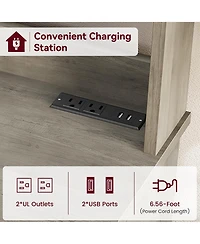 homfan Farmhouse Baker's Rack with Charging Station, Engineered Wood Microwave Storage Hutch Glass Cabinet, Space-Saving Easy Assembly Organizer