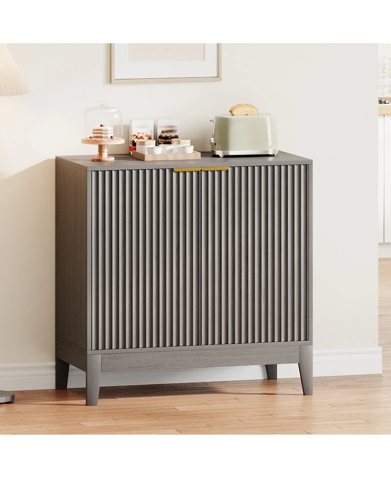 homfan Modern Fluted Sideboard Buffet Cabinet, 31.5 Inch Wooden Storage Cabinet with Doors and Adjustable Shelf