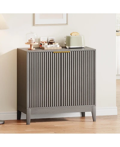 homfan Modern Fluted Sideboard Buffet Cabinet, 31.5 Inch Wooden Storage Cabinet with Doors and Adjustable Shelf