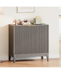 homfan Modern Fluted Sideboard Buffet Cabinet, 31.5 Inch Wooden Storage Cabinet with Doors and Adjustable Shelf