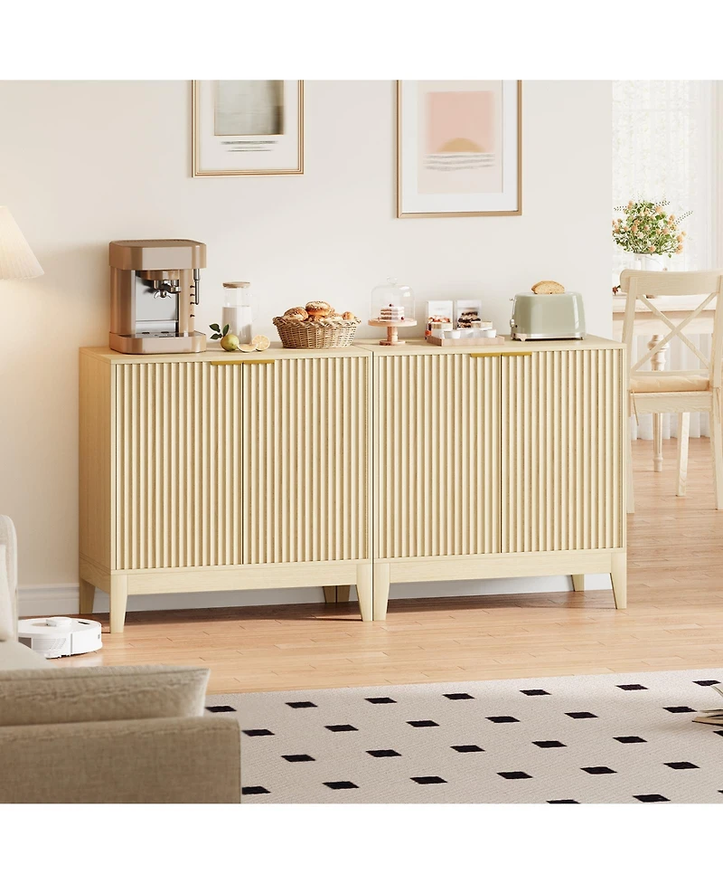 homfan Modern Fluted Sideboard Buffet Cabinet, 31.5 Inch Wooden Storage Cabinet with Doors and Adjustable Shelf