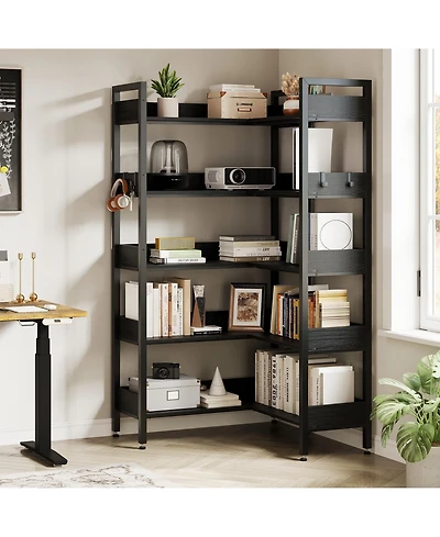 homfan Corner Bookshelf, 5-Tier Convertible l-Shaped Bookshelf Modern Industrial Design for Study Room Storage Display