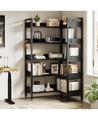 homfan Corner Bookshelf, 5-Tier Convertible l-Shaped Bookshelf Modern Industrial Design for Study Room Storage Display