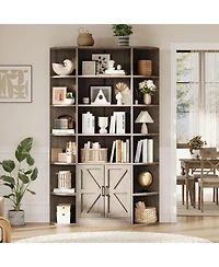 homfan Furniture 6-Tier Wooden Storage Bookcase with Cabinet and Doors, Modern 75 Inch Tall Display Organizer for Activity Room, Living Room and Home