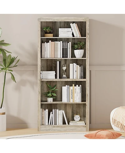 homfan Modern 71 Inch Tall 5-Tier Wooden Bookcase, Open Storage Display Shelf for Bedroom, Living Room, Office, Home Organization and Holiday Decor