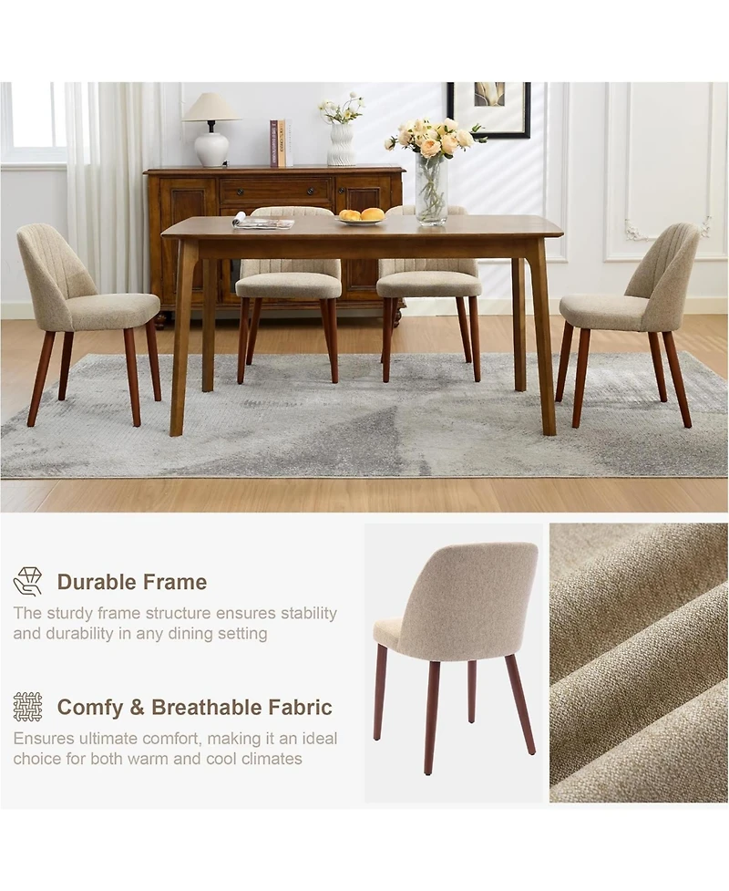 homfan Modern Wooden Dining Chairs Set - Upholstered Linen Seat, Padded Cushion, Sturdy Wood Legs, Perfect for Dining Room and Restaurant