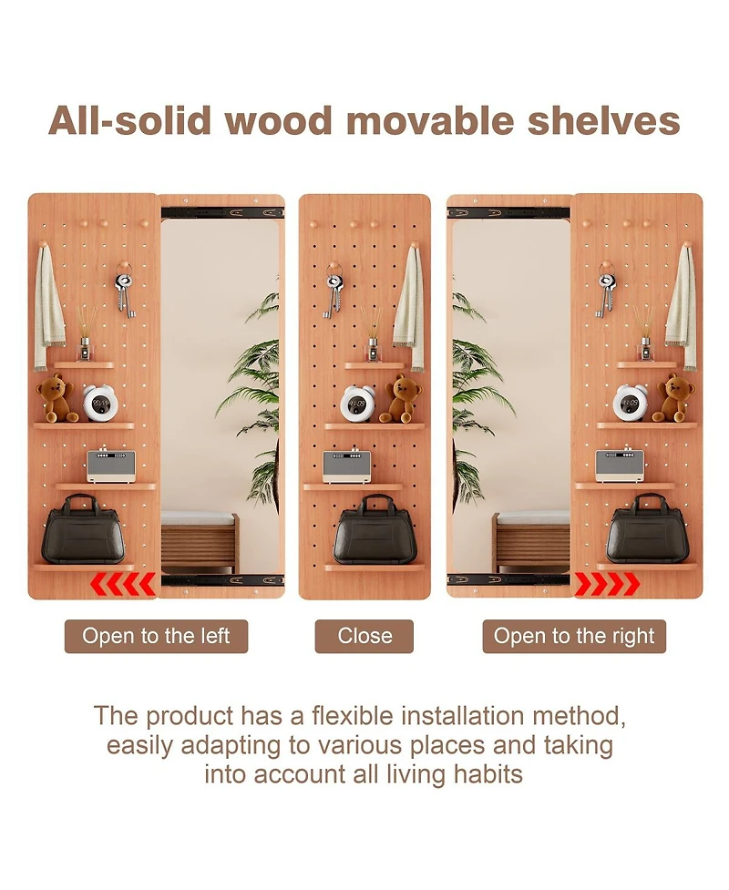 Laoties Modern Wall Mounted Full Length Mirror with Shelf and Hooks for Bedroom Entryway