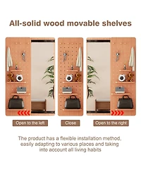 Laoties Modern Wall Mounted Full Length Mirror with Shelf and Hooks for Bedroom Entryway