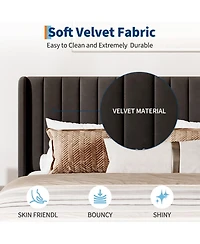 homfan Velvet Bed Frame with Upholstered Headboard, Velvet Platform Bed Frame Wingback with Wood Slats,No-noise, No Box Spring Needed, Easy Assembly