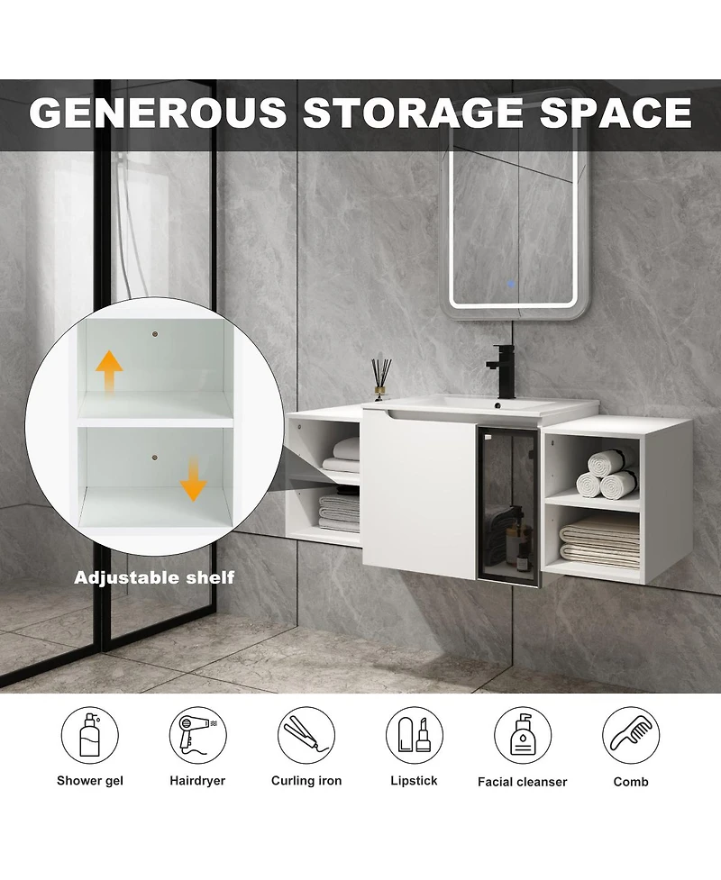 Sillysis Wall Mounted Bathroom Vanity with Ceramic Sink, Modern Floating Plywood Cabinet