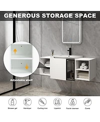 Sillysis Wall Mounted Bathroom Vanity with Ceramic Sink, Modern Floating Plywood Cabinet