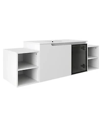 Sillysis Wall Mounted Bathroom Vanity with Ceramic Sink, Modern Floating Plywood Cabinet