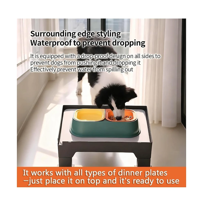 Aronkl Elevated Diatomite Pet Feeder Stand Adjustable Height Absorbent Spill Clean Station