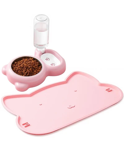 Aronkl Cat Dog Food Water Bowl Set with Silicone Mat Automatic Water Dispenser