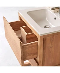 Tikamoon Edgar solid teak and ceramic bathroom cabinet 60 cm